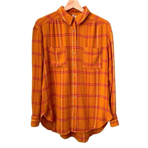 Pilcro x Anthropologie Vibrant Orange and Pink Front Button Top in Size S - Picture 2 of 8